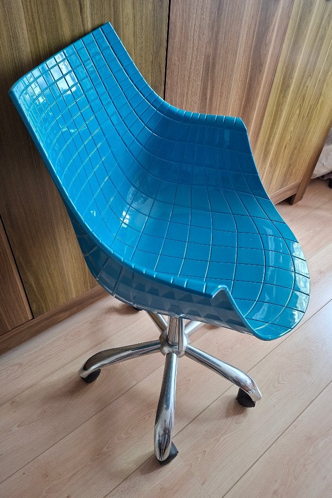 Vintage Design Bureaustoel Blauw Kunststofkuip draaibaar, Ophalen, Gebruikt, Blauw, Bureaustoel