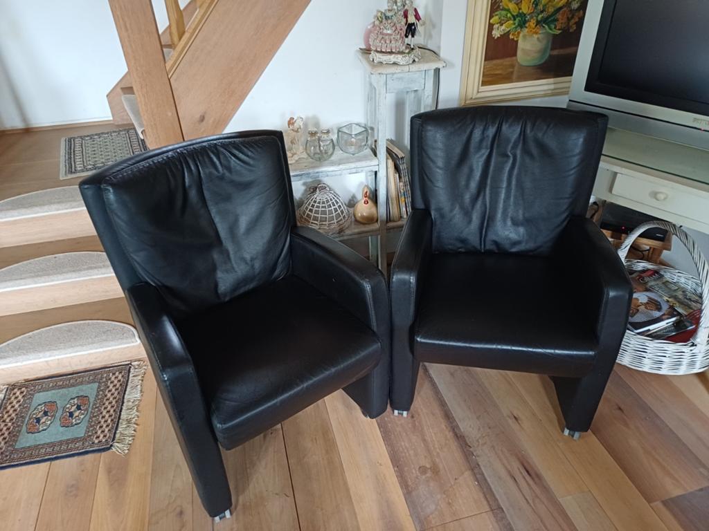 2 echt leren stoelen - Af te halen in Schin op Geul, Ophalen, Zwart, Leer, Zo goed als nieuw