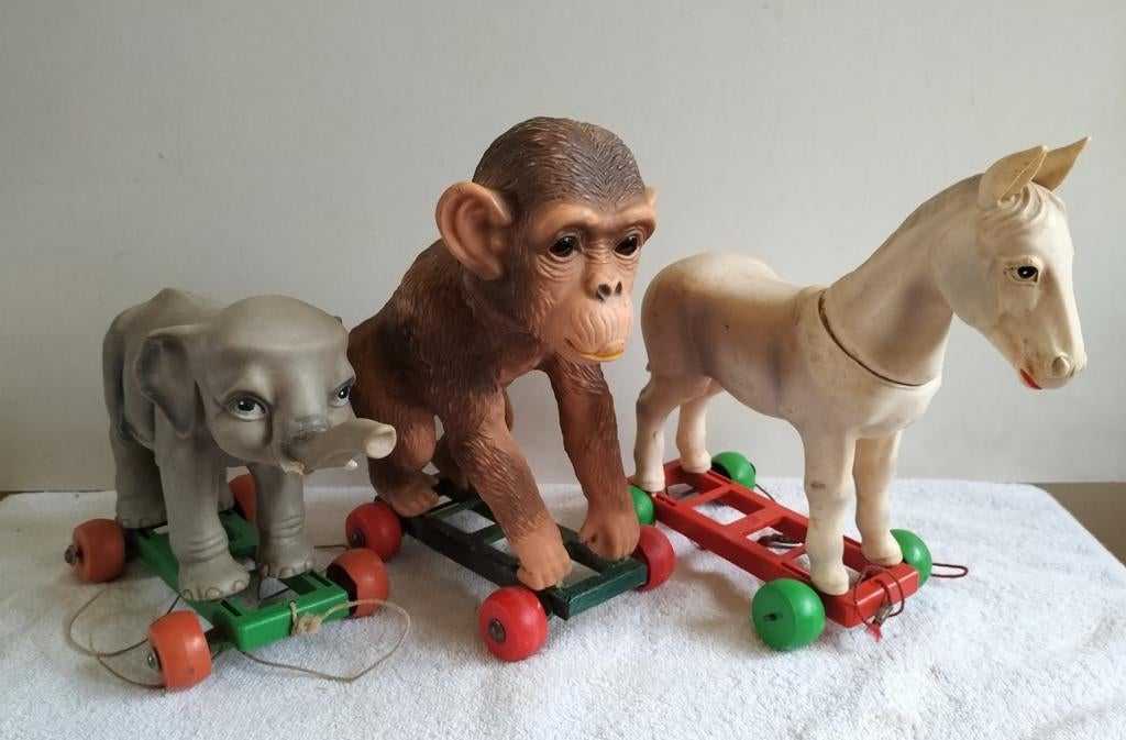 Oude trek beesten/dieren op wieltjes jaren 50/60, Antiek en Kunst, Antiek | Speelgoed, Ophalen of Verzenden