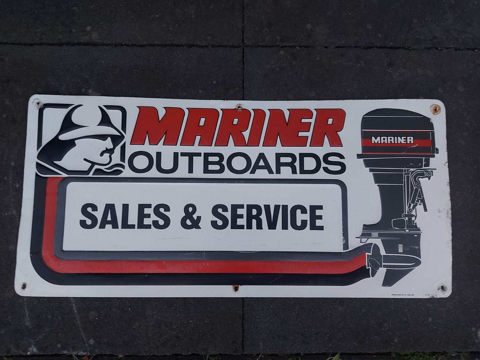 Vintage Mariner Outboards Sales & Service Emaille Bord, Verzamelen, Merken en Reclamevoorwerpen, Ophalen of Verzenden, Gebruikt