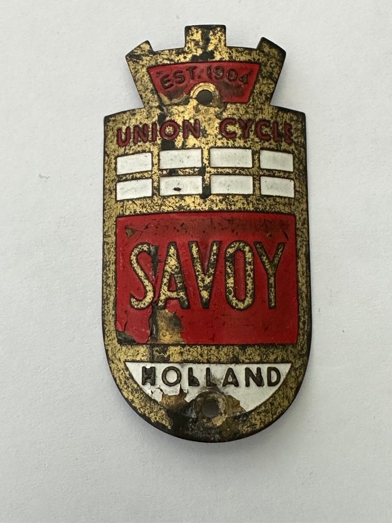 Balhoofdplaatje Savoy Union Cycle balhoofd plaatje., Gebruikt, Overige materialen, Overige typen, Savoy