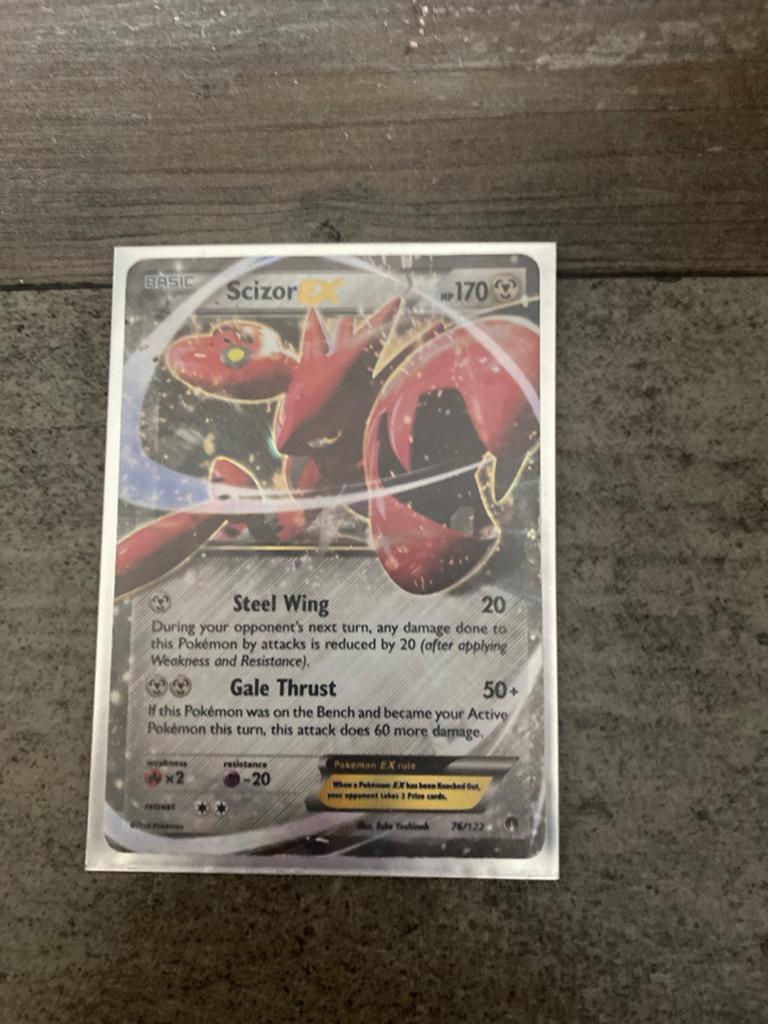 Pokémon Kaart Scizor EX 76/122 en Trainer Sleeve, Ophalen of Verzenden, Gebruikt, Losse kaart