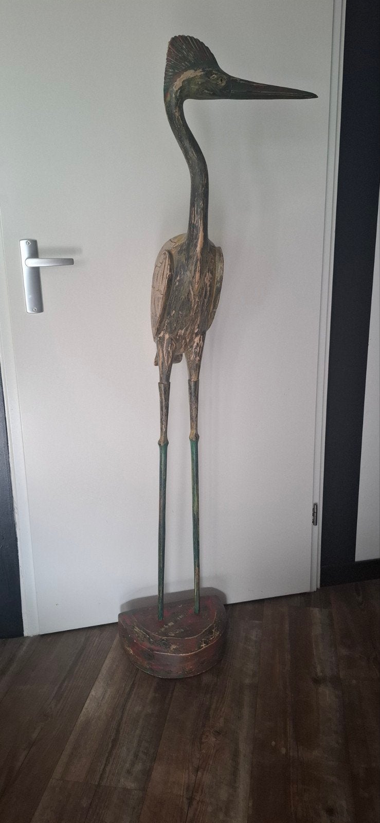 Handgemaakte reiger bewerkt hout jaren 60/70, Ophalen of Verzenden