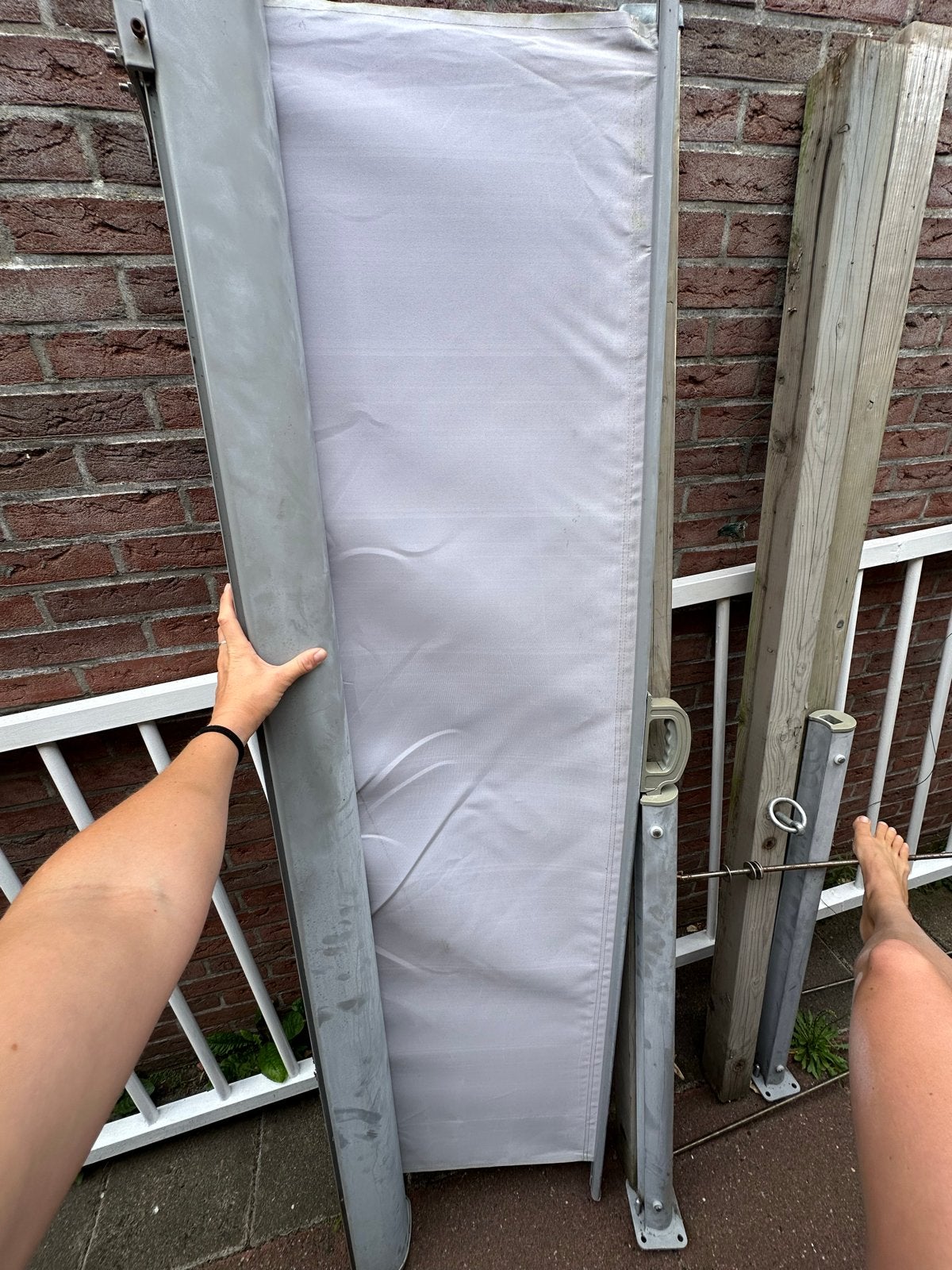 Gebruikt uitvalscherm - Grijs, 150-300 cm uitval, Tuin en Terras, Zonneschermen, Ophalen, Gebruikt, Minder dan 250 cm, 150 tot 300 cm