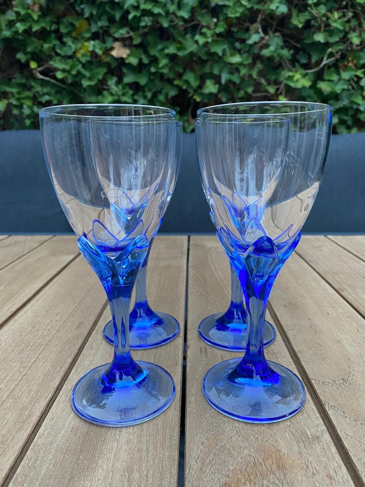 4 Vintage Bormioli Rocco Bouquet wijnglazen saffierblauw, Antiek en Kunst, Ophalen of Verzenden