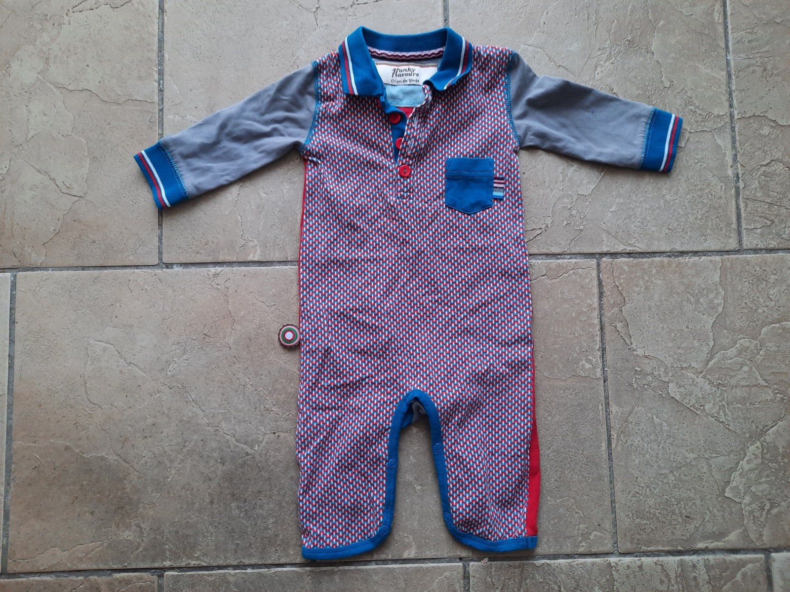 4FUNKYFLAVOURS: leuk boxpakje pyjama blauw rood maat 62-68, Ophalen, Zo goed als nieuw, Pakje, Jongetje