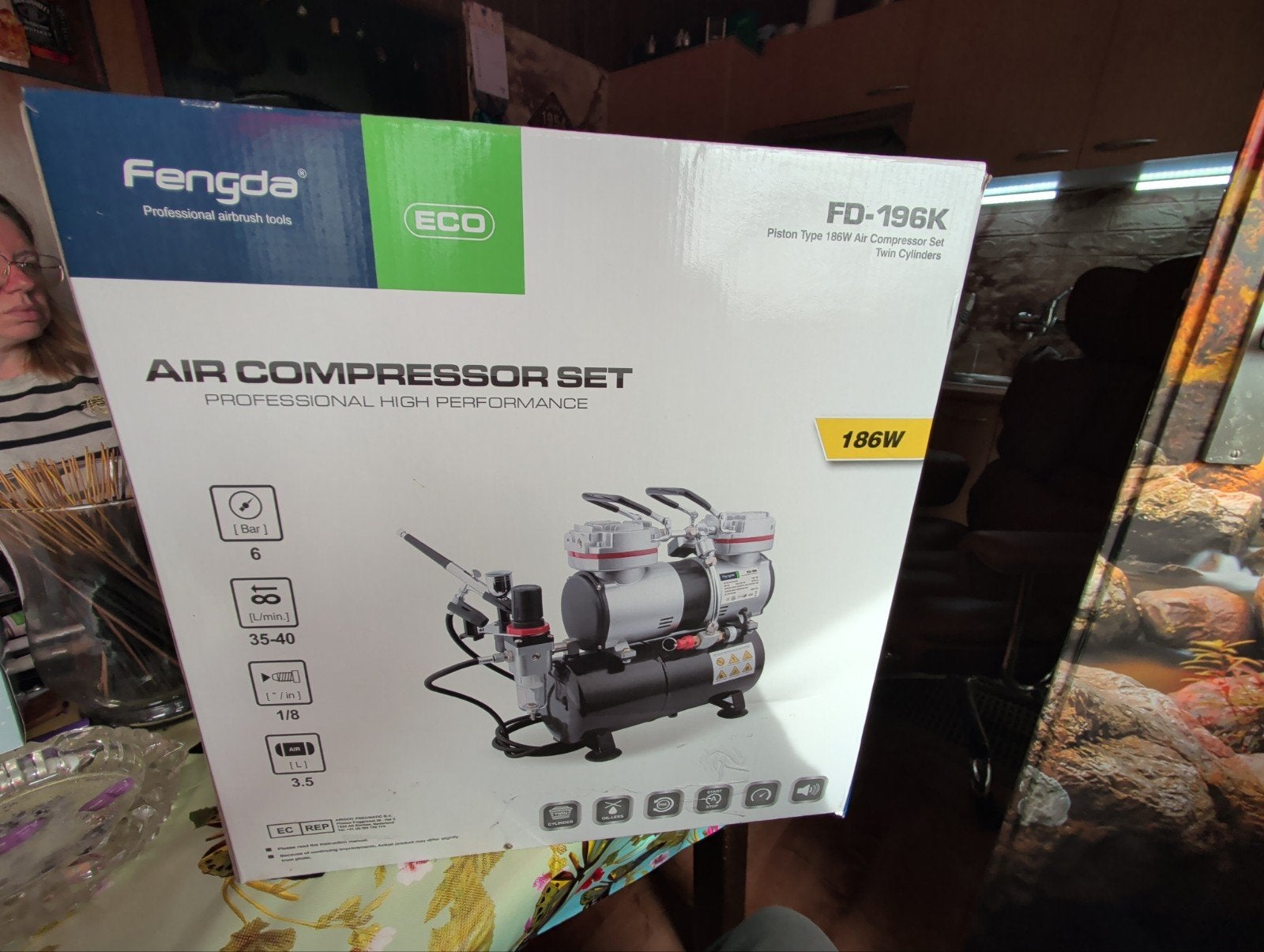 Fengda FD-196K Airbrush Compressor Set - Professioneel, Nieuw, Ophalen of Verzenden, 200 tot 400 liter/min, Minder dan 6 bar