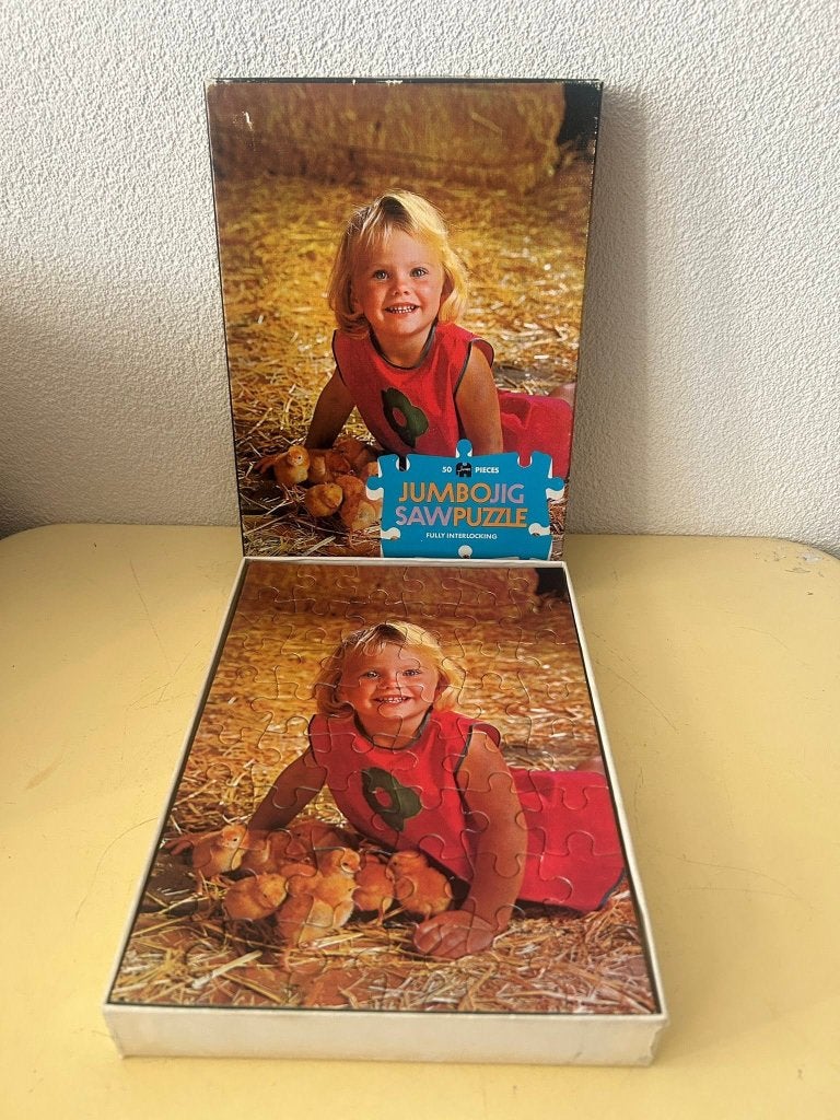 Vintage Jumbo legpuzzel Meisje met kuikentjes 50 stukjes, Gebruikt, Ophalen of Verzenden, Onbekend, Koninklijke Hausemann en Hötte B.V.