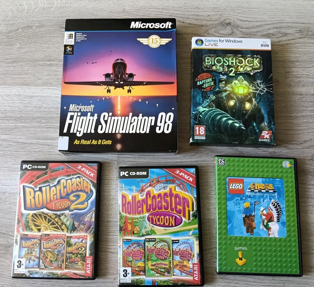PC Games: RollerCoaster Tycoon, Flight Simulator, Bioshock, Spelcomputers en Games, Games | Pc, Gebruikt, 1 speler, Ophalen of Verzenden