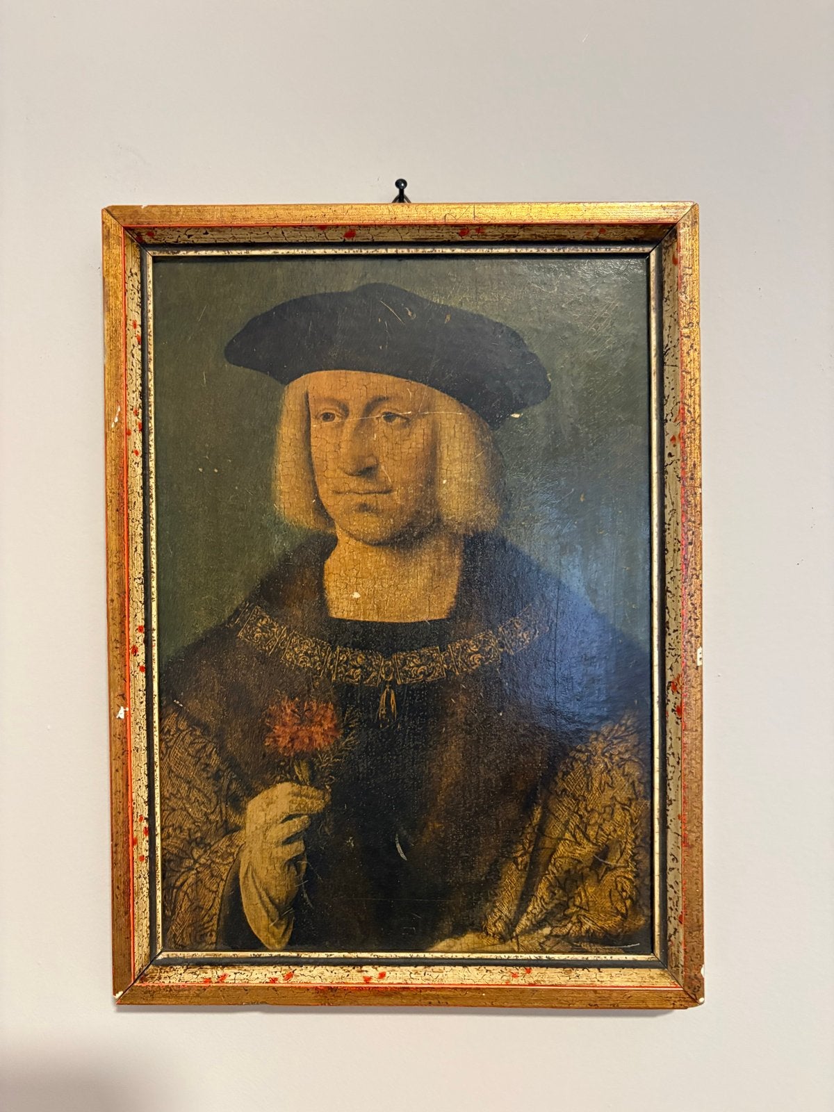 Oud portret van een man met baret en bloem, Antiek en Kunst, Kunst | Schilderijen | Klassiek, Ophalen