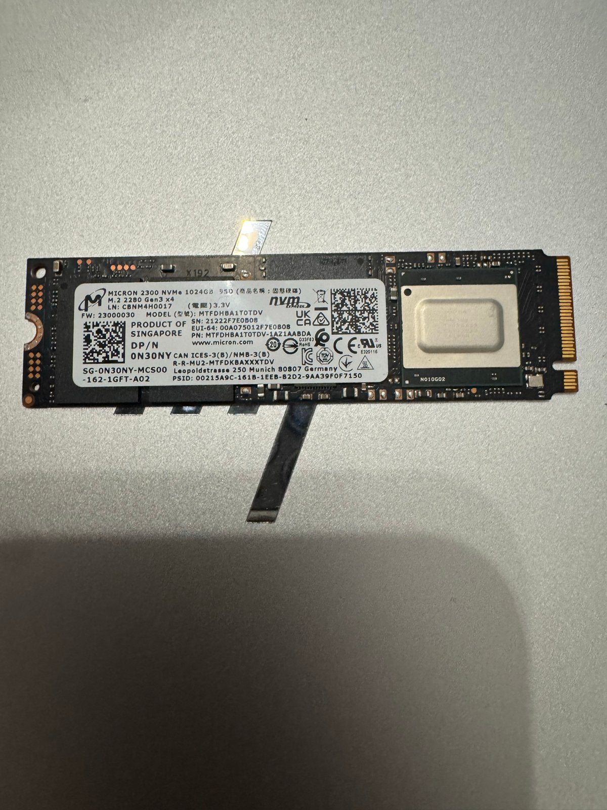 Micron 2300 NVMe 1TB SSD, Computers en Software, Harde schijven, Zo goed als nieuw, Laptop, Intern, SSD, SATA, Ophalen of Verzenden