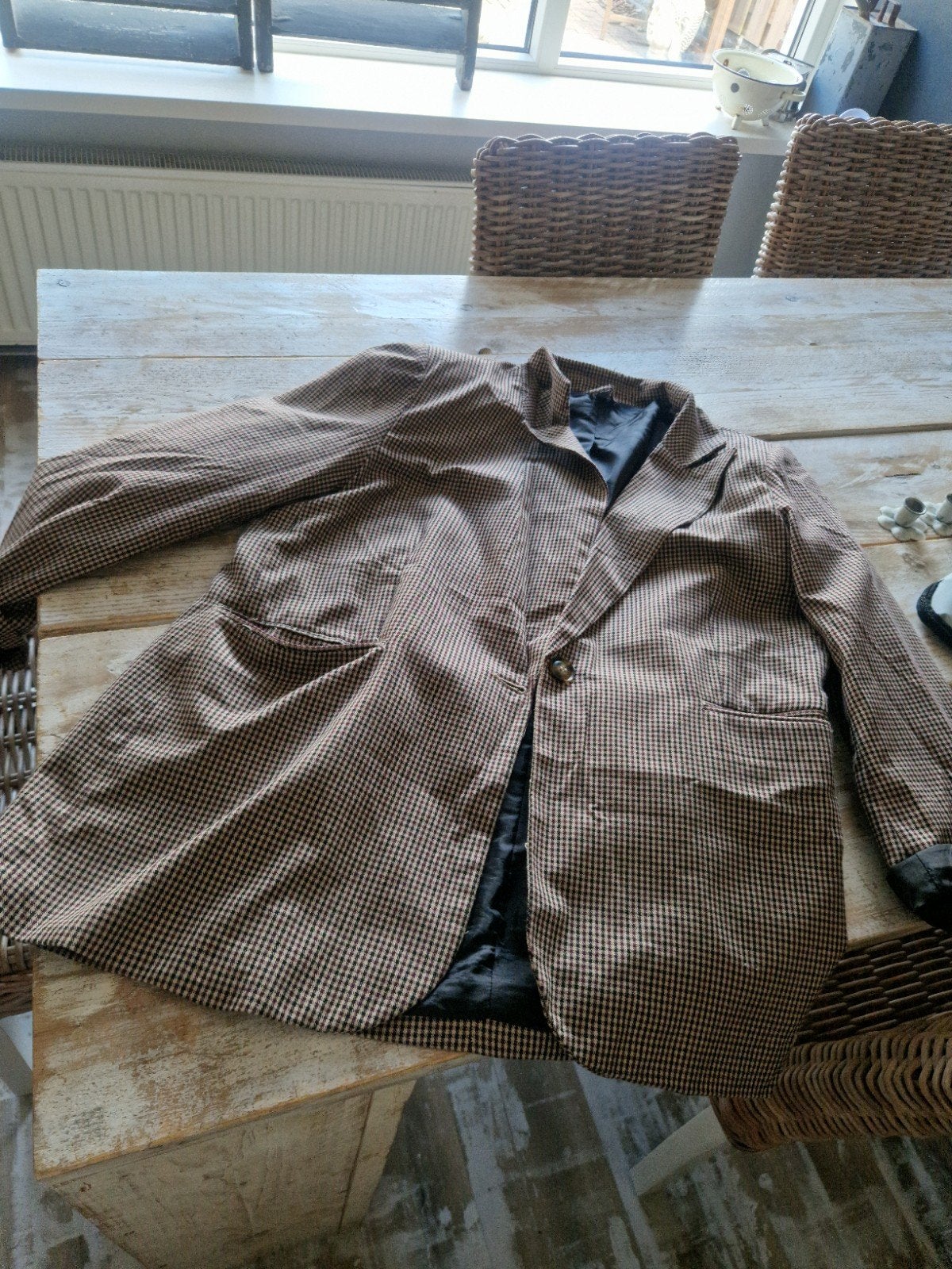 ...maat 46 Stijlvol geruit jasje - Bruin/Beige, Kleding | Dames, Jasjes, Kostuums en Pakken, Maat 38/40 (M), Bruin, Ophalen of Verzenden