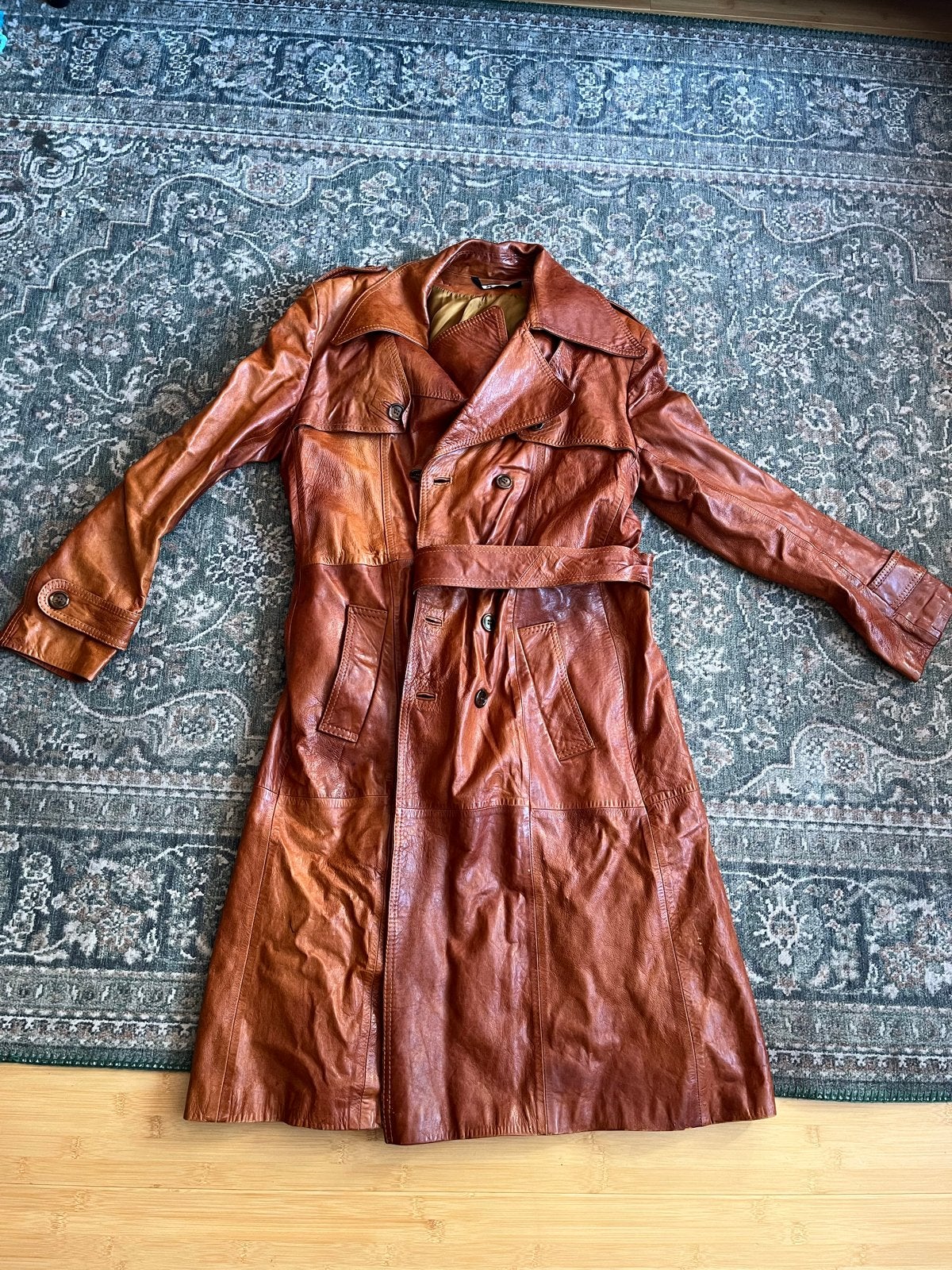 Vintage Leren Trenchcoat van Vandèm - Maat 52, Ophalen, Gedragen, Maat 42/44 (L), Bruin