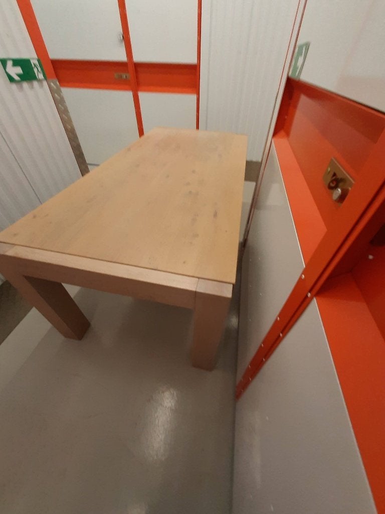 Robuuste eiken tafel in White wash - gedemonteerd, Ophalen, Gebruikt, Eikenhout, 200 cm of meer