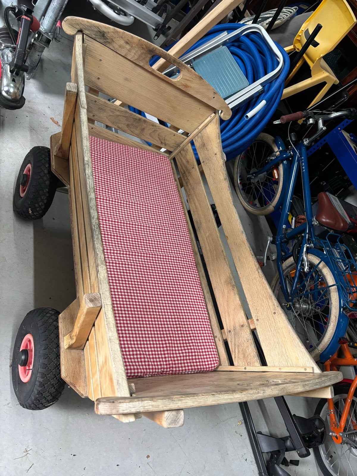 Houten bolderkar met kussen - Ideaal voor kinderen!, Ophalen of Verzenden, Gebruikt, Kinderkar, 40 tot 60 kg