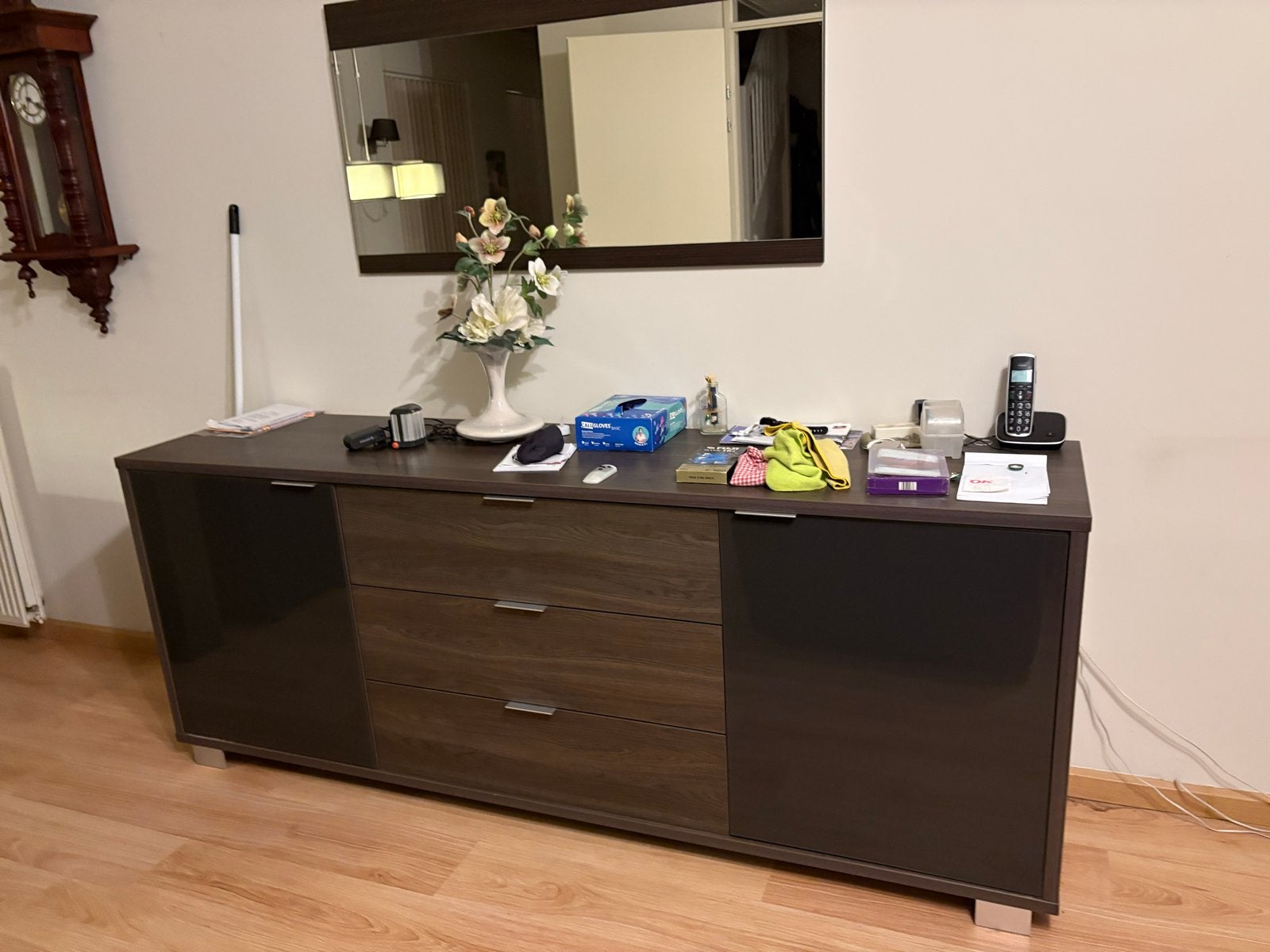 Complete Woonkamerset: Hoekbank, Dressoir, Eetkamerstoelen, Ophalen, Gebruikt, Hout