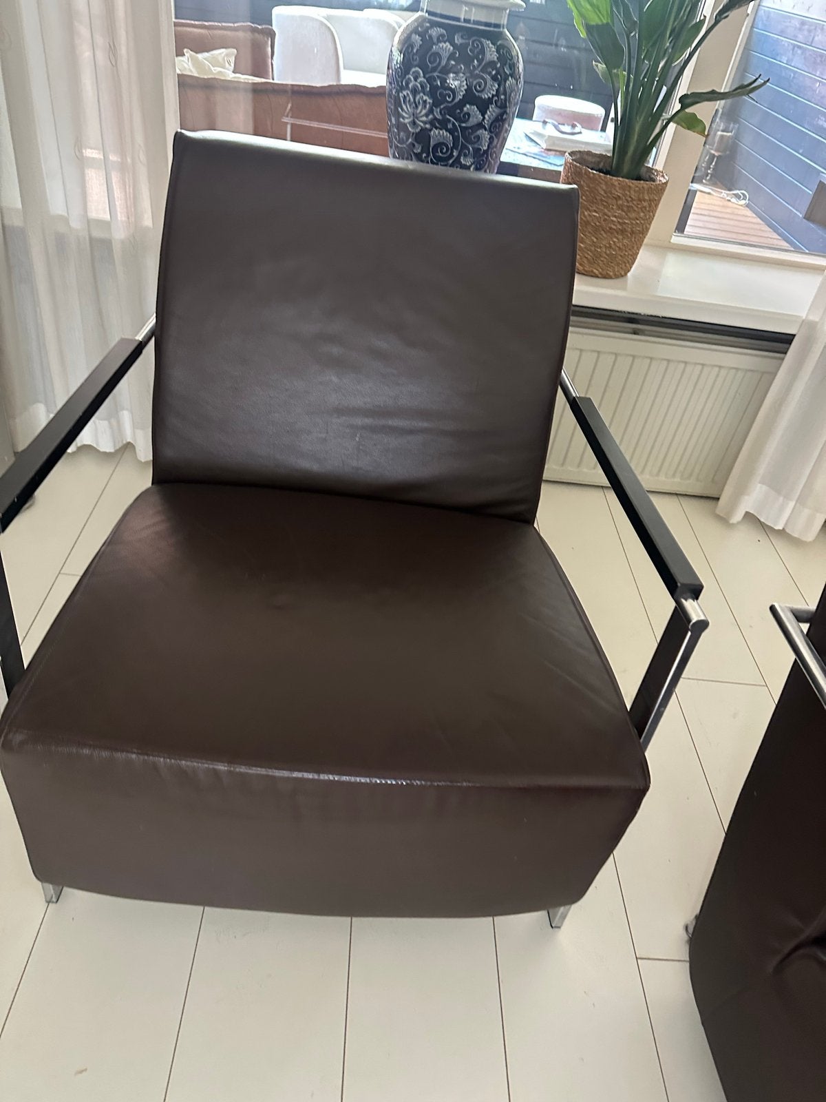 2X Harvink Alowa bruine leren fauteuil met chromen frame, Ophalen, Gebruikt, 50 tot 75 cm, Leer