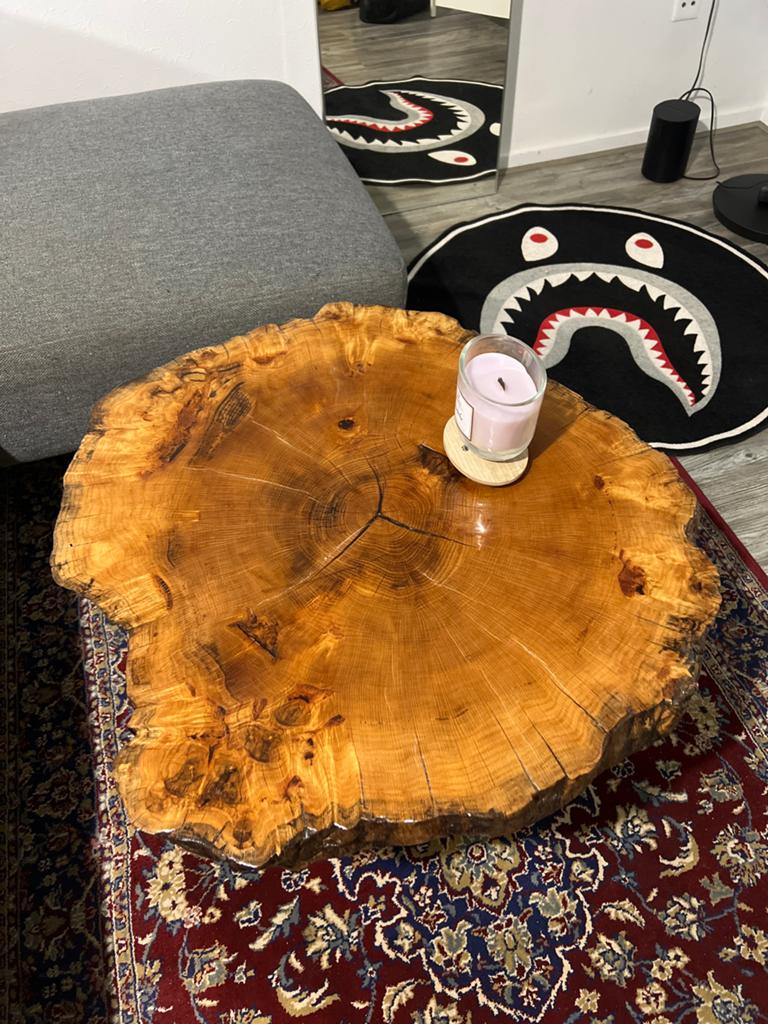 Unieke Eikenhouten boomstam Salontafel, Ophalen, Gebruikt, 50 tot 75 cm, Eikenhout