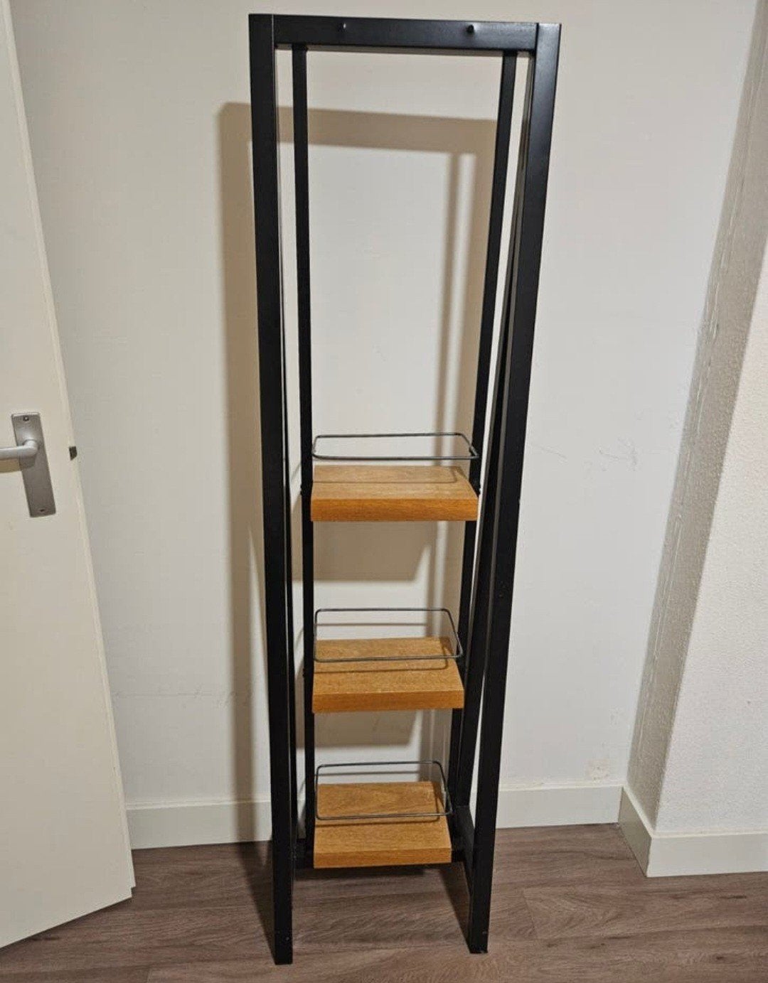 Industrieel Ladderrek met Mangohout - Zwart Metaal, Metaal, Ophalen, Rek/stellage, Gebruikt
