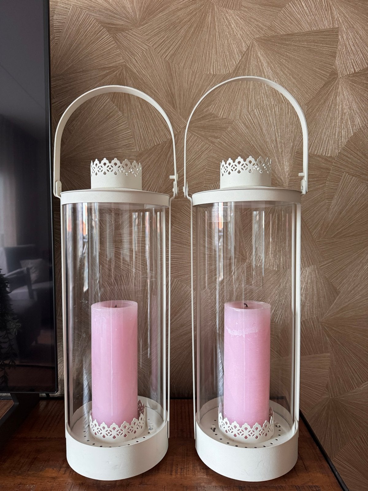Set van 2 witte lantaarns met roze kaarsen, Ophalen, Lantaarn, Wit, Zo goed als nieuw