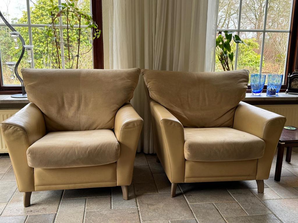bankstel en bijpassende fauteuils leolux, Ophalen, Gebruikt, Tijdloos ekegant, Leer