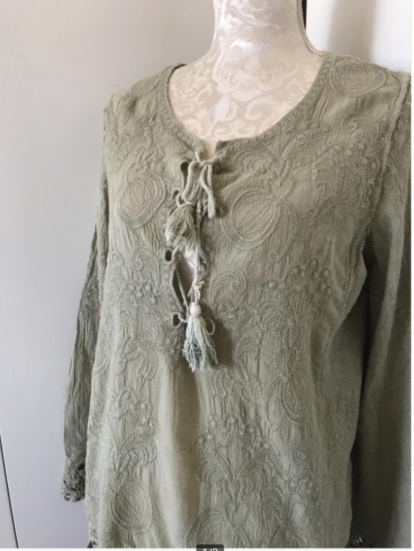 Kakikleurige Boho Blouse, Kleding | Dames, Blouses en Tunieken, Ophalen of Verzenden, Zo goed als nieuw, Maat 36 (S), Ambika