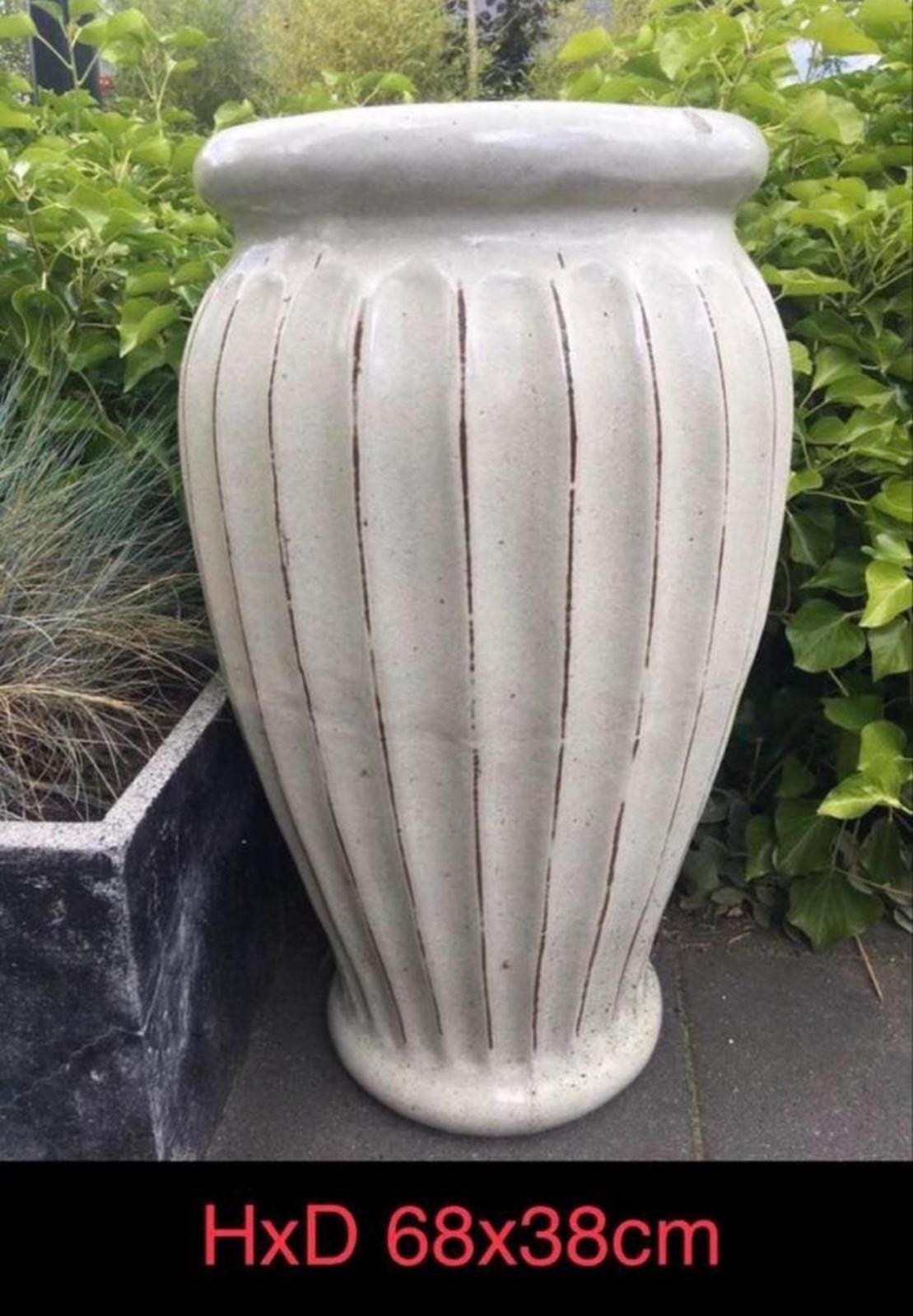 Grote hoge 68cm geglazuurde unieke vaas bloempot oud, Tuin en Terras, Ophalen of Verzenden, Zo goed als nieuw
