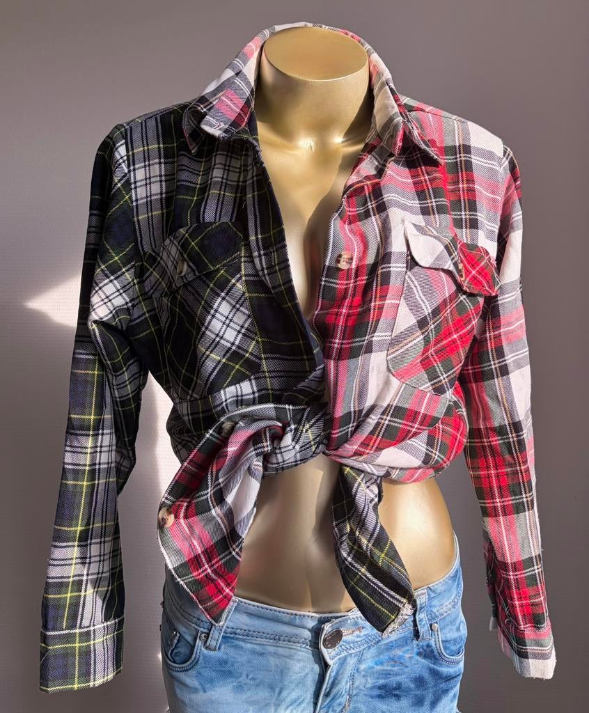 Geruite overhemd oversized blouse reclaimed vintage, Ophalen of Verzenden, Zo goed als nieuw, Maat 36 (S), Rood