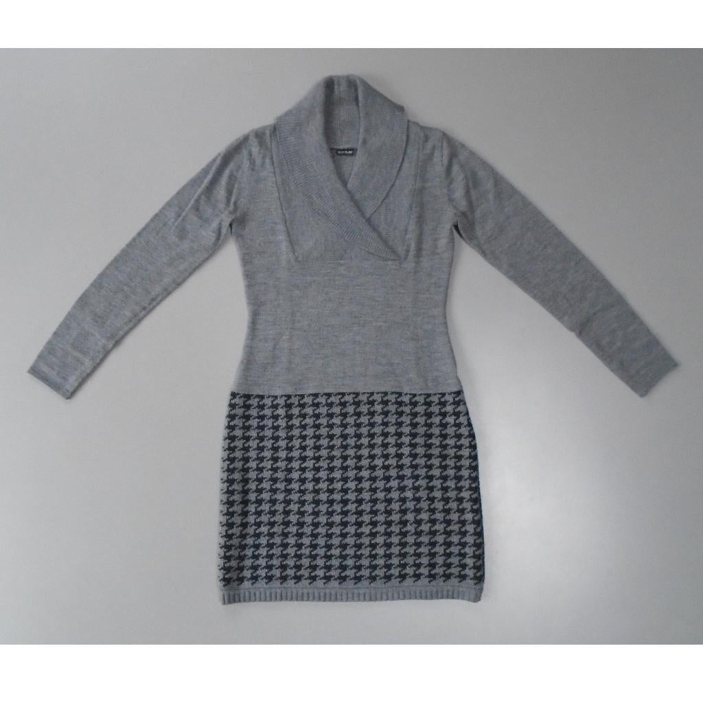 Bodyflirt gebreide jurk grijs pied de poule 36/S/FR38, Kleding | Dames, Jurken, Verzenden, Zo goed als nieuw, Maat 36 (S), Grijs