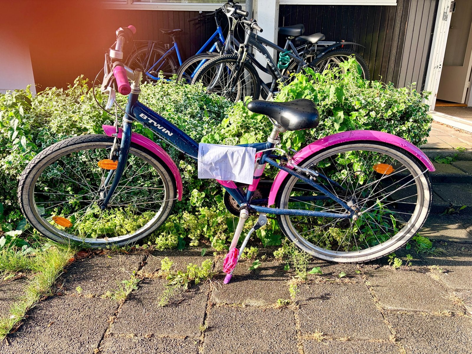 Gratis BTWIN Kinderfiets 20 inch - Blauw/Roze, Ophalen, Gebruikt, Velgrem, Handrem
