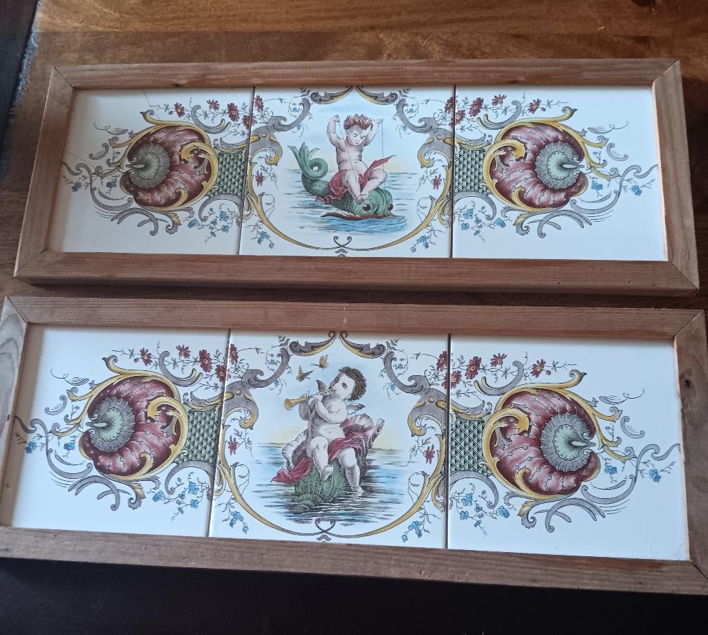 2 sets met 3 oude tegeltjes, Antiek en Kunst, Antiek | Wandborden en Tegels, Ophalen