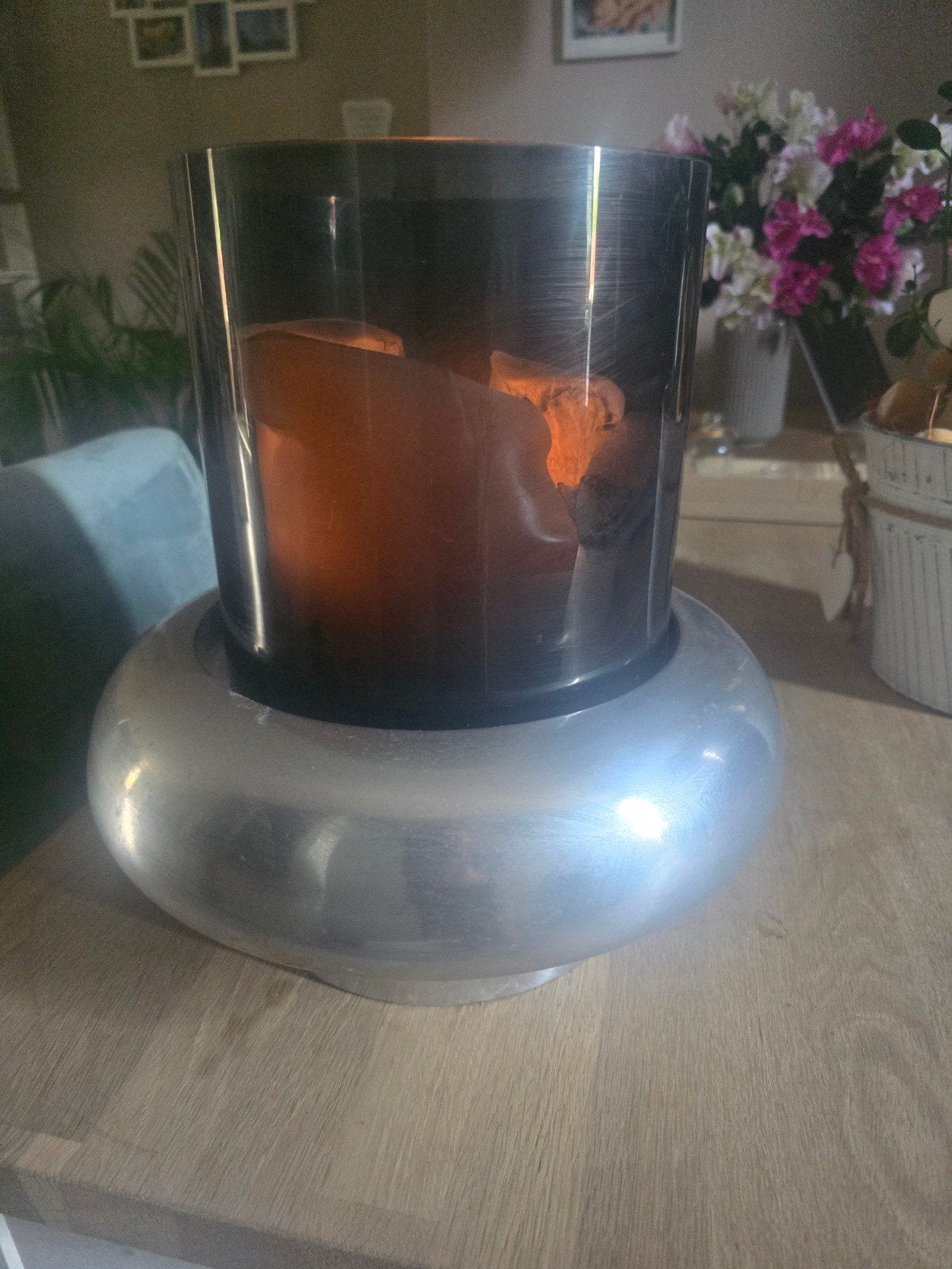 Design windlicht aluminium met rookglas, Ophalen, Zo goed als nieuw, Zilver, Metaal