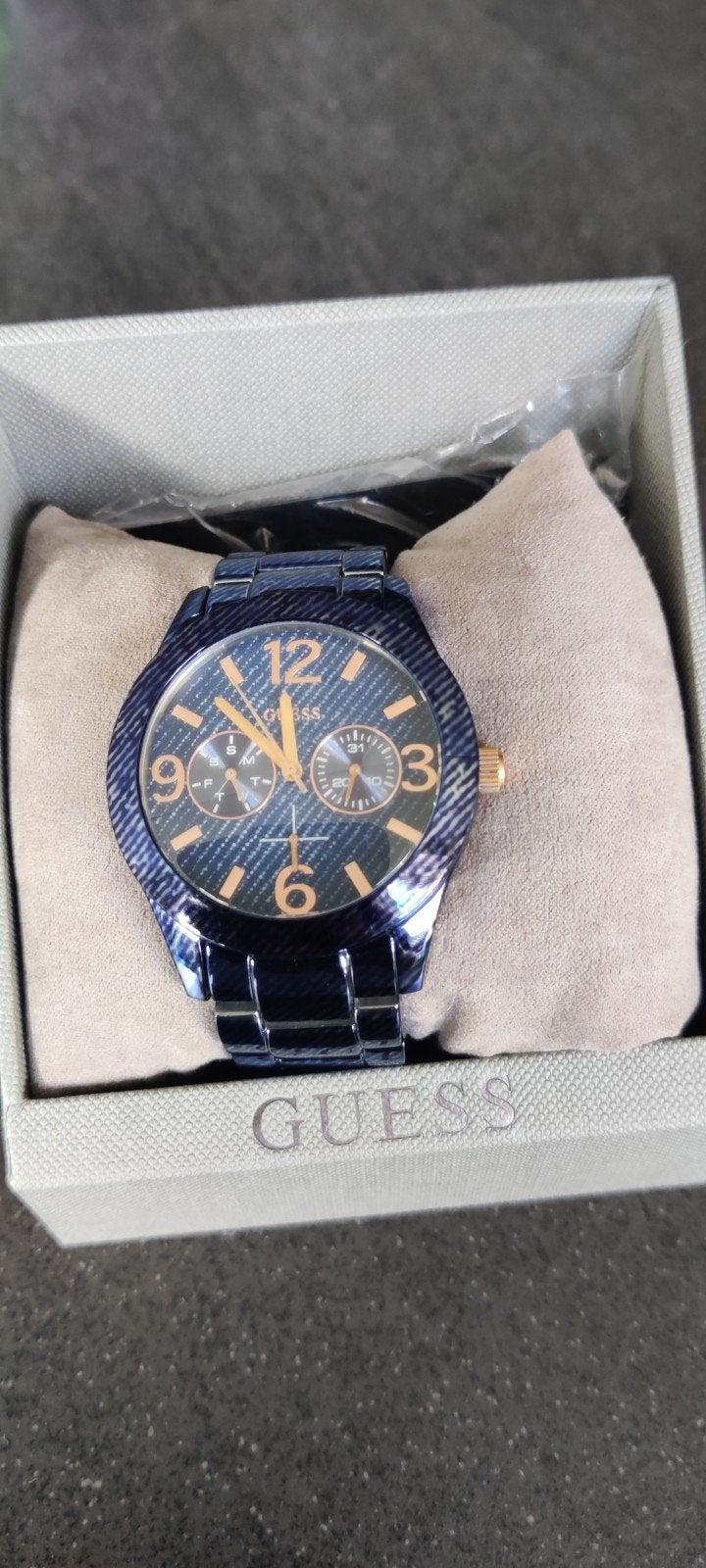 Guess Dameshorloge Blauw - Zo goed als nieuw, Staal, Staal, Polshorloge, Ophalen of Verzenden