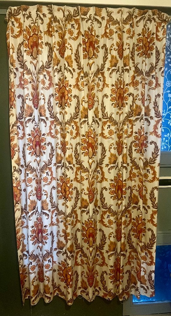 Vintage retro Aristo interieurstoffen design gordijn 194*105, Gebruikt, Bruin, Ophalen of Verzenden, Gordijn