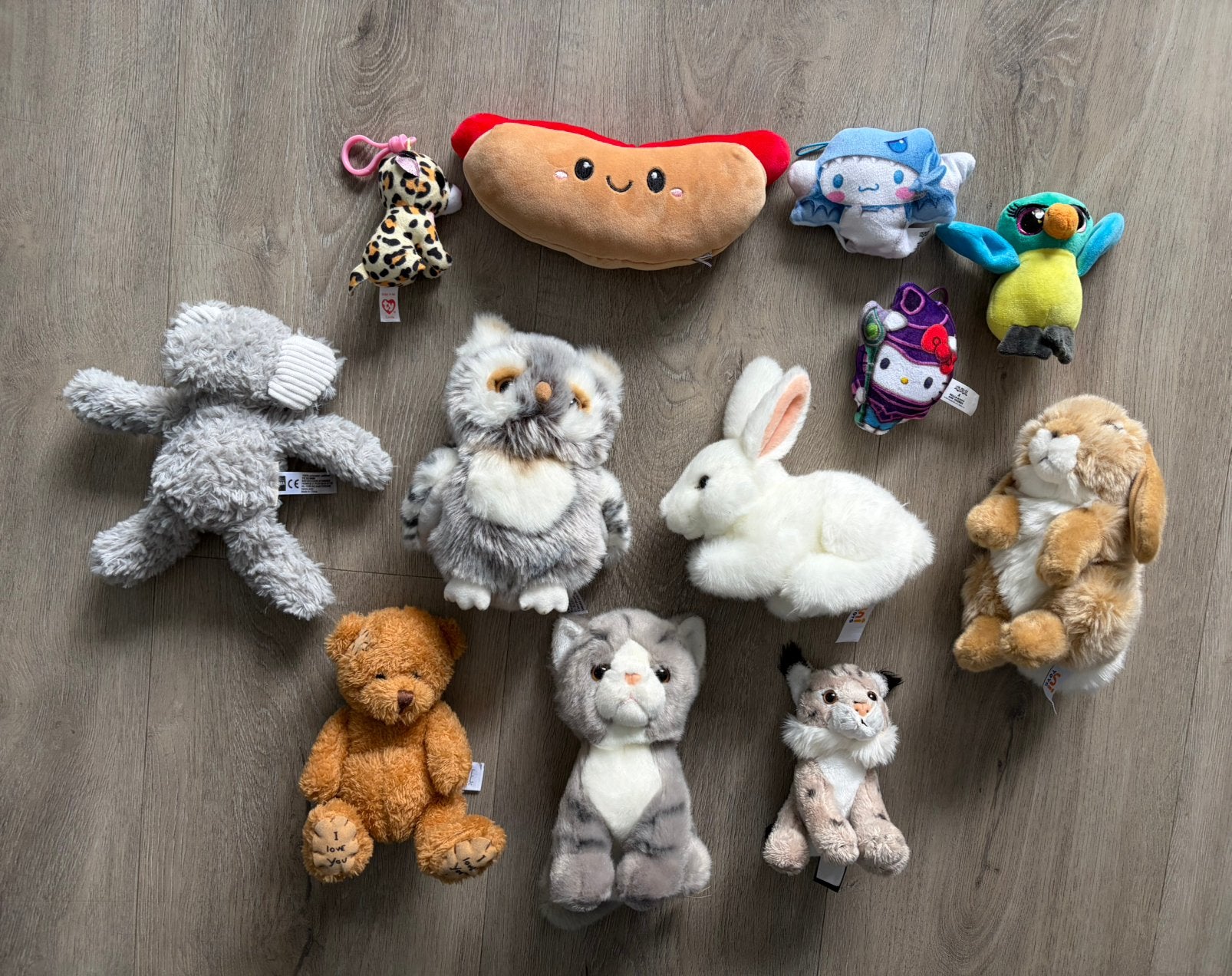 Leuke knuffeltjes. Oa konijn, poes, olifant, beer, ui. Zgan, Overige typen, Ophalen of Verzenden, Zo goed als nieuw, Meerkleurig