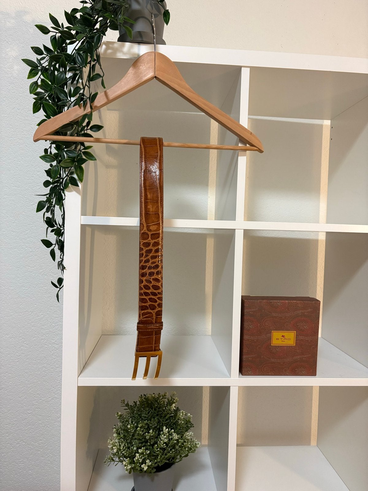 Etro Milano Bruine Krokodillenprint Leren Riem -, Ophalen, 80 tot 90 cm, Echt leder, Heupriem