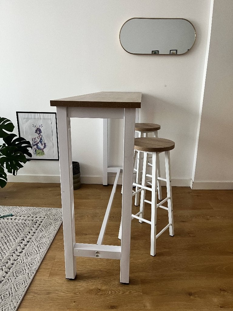 Lange bar tafel met twee stoelen, Ophalen, Wit, Twee