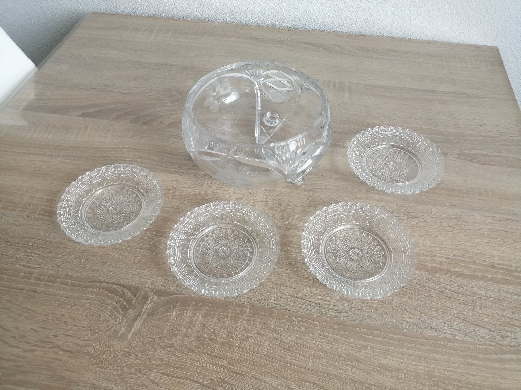 MOET NU WEG!!! MOOI SETJE GLAZEN (Kristalachtig) SCHAAL, Antiek en Kunst, Ophalen of Verzenden