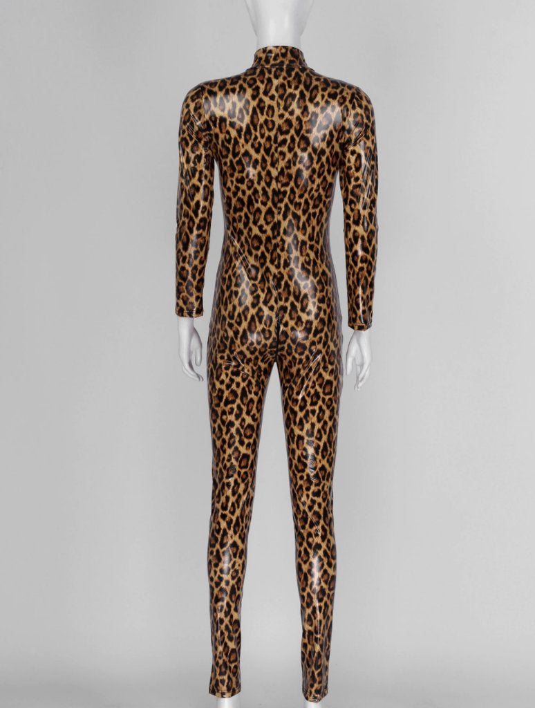Luipaard dames catsuit jumpsuit wetlook kunst leren bodysuit, Maat 38/40 (M), Verzenden, Nieuw, Overige thema's