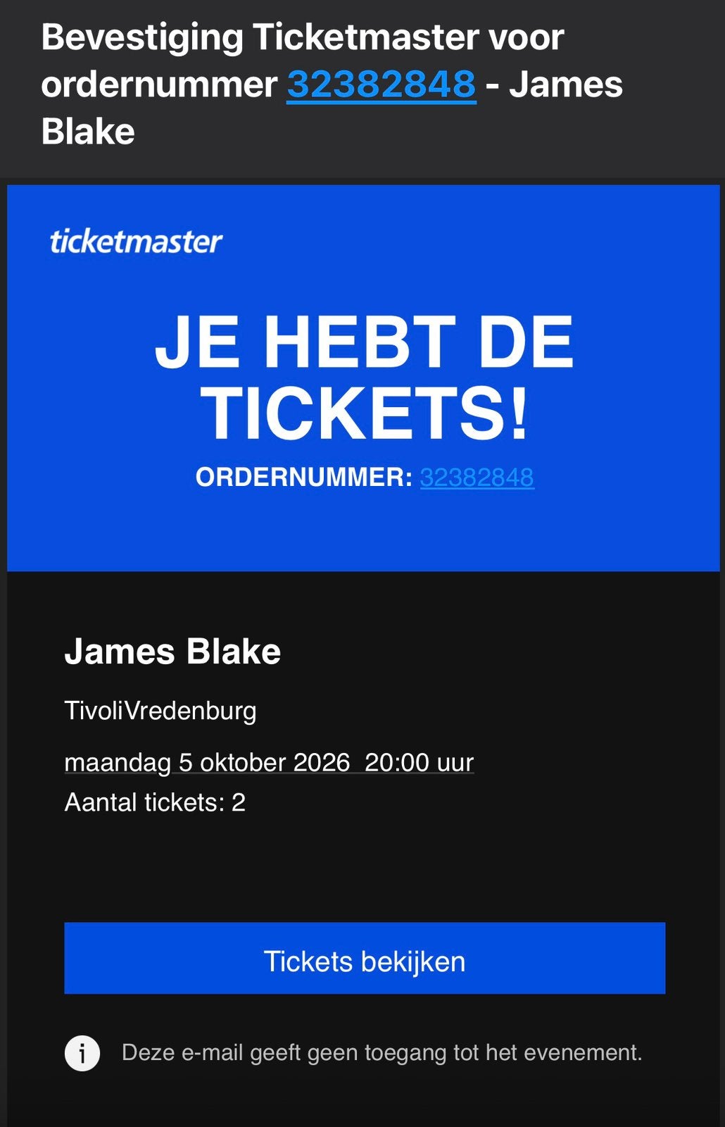 1 ticket James Blake 5 oktober TivoliVredenburg, Tickets en Kaartjes, Eén persoon