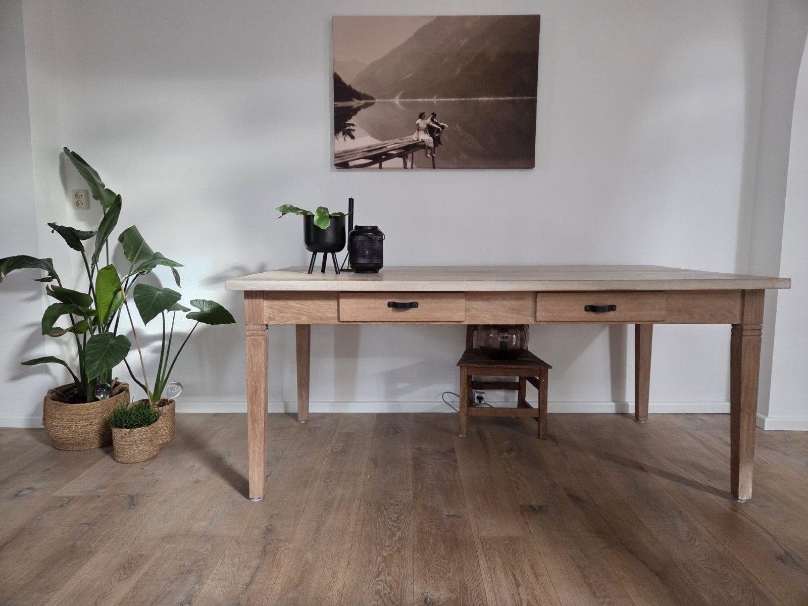 Unieke eiken tafel oud onderstel Lambertuss, Huis en Inrichting, Tafels | Eettafels, Gebruikt, 150 tot 200 cm, Vier personen, Rechthoekig