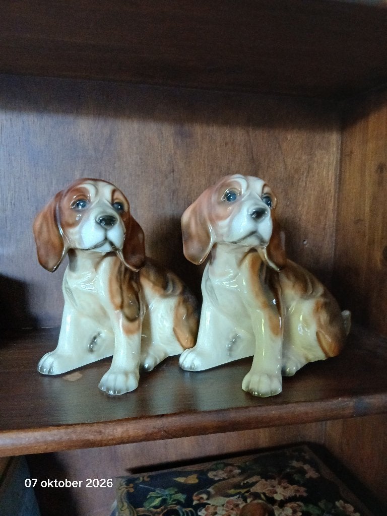2 vintage porceleinen hondenbeeldjes, jaren 50/60, Antiek en Kunst, Ophalen of Verzenden