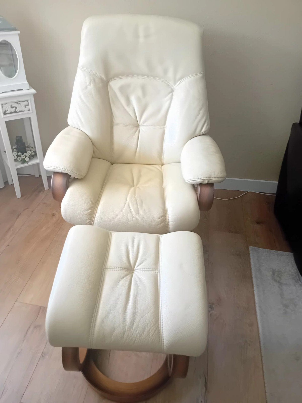RELAX ( Draai)FAUTEUIL ECRU LEDER I.G.ST., Huis en Inrichting, Fauteuils, Ophalen, Gebruikt, Minder dan 75 cm, 50 tot 75 cm