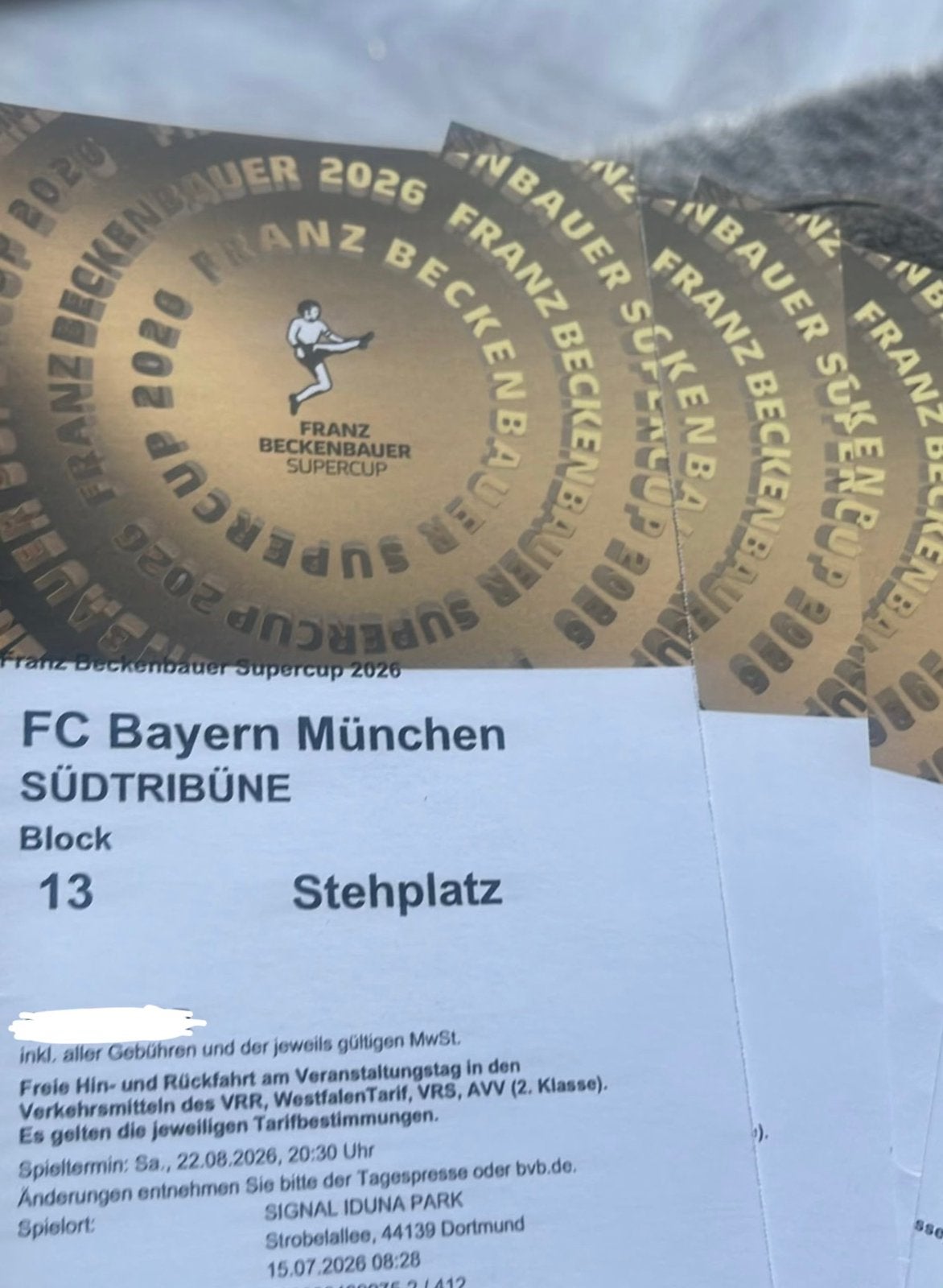 Borussia Dortmund - Bayern München tickets, Tickets en Kaartjes, Losse kaart, Drie personen of meer, Juli