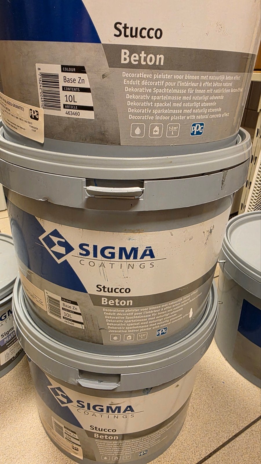 3x Sigma Stucco Beton Matt, ca. 4 liter per emmer, goedkoop!, Doe-het-zelf en Verbouw, Ophalen, Grijs, Minder dan 5 liter, Verf
