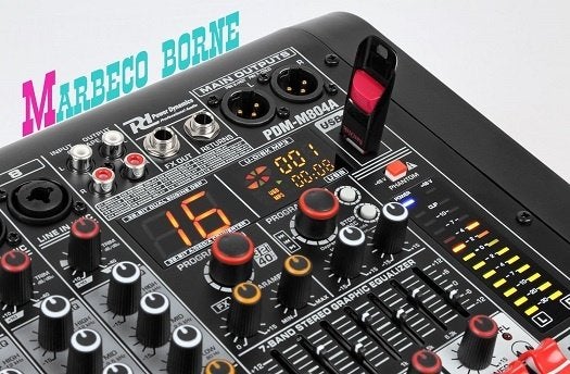 Mengpaneel, 8-Kanalen Studio Mixer met Versterker, PDM-M804A, Microfooningang, Info@marbeco.nl, 5 tot 10 kanalen, Power Dynamics