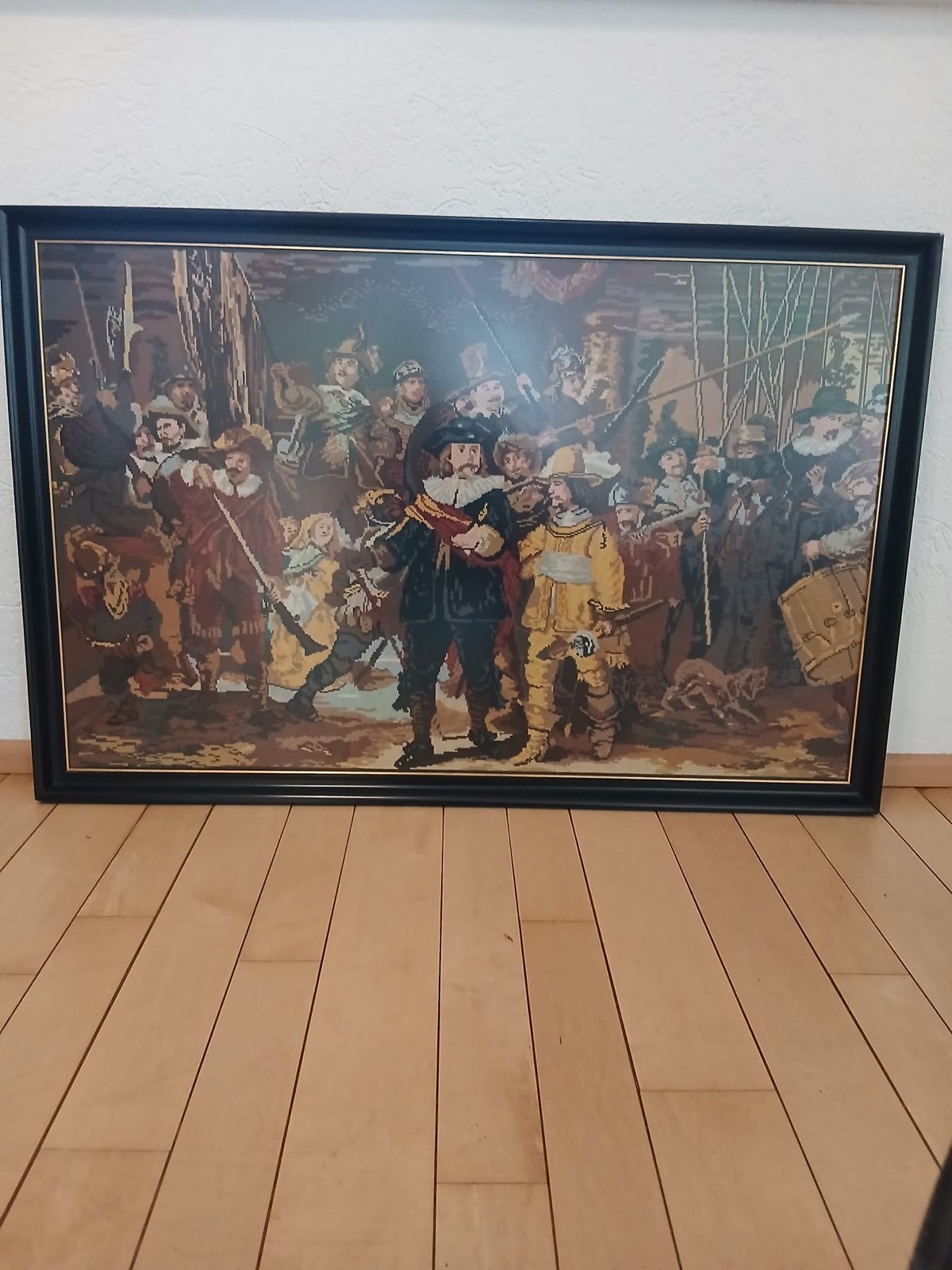 Borduurwerk De Nachtwacht van Rembrandt, ingelijst, Ophalen, Portret of Personen, Handgeschilderd, Klassiek