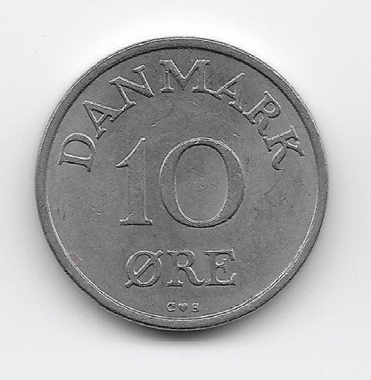 Denemarken 10 øre 1958 KM# 841.2, Ophalen of Verzenden, Overige landen, Losse munt