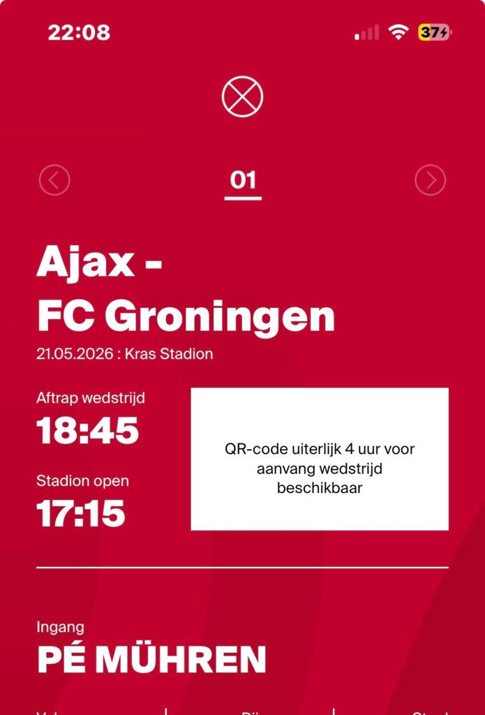 Ajax vs Groningen F-Side kaart (playoff), Tickets en Kaartjes, Eén persoon