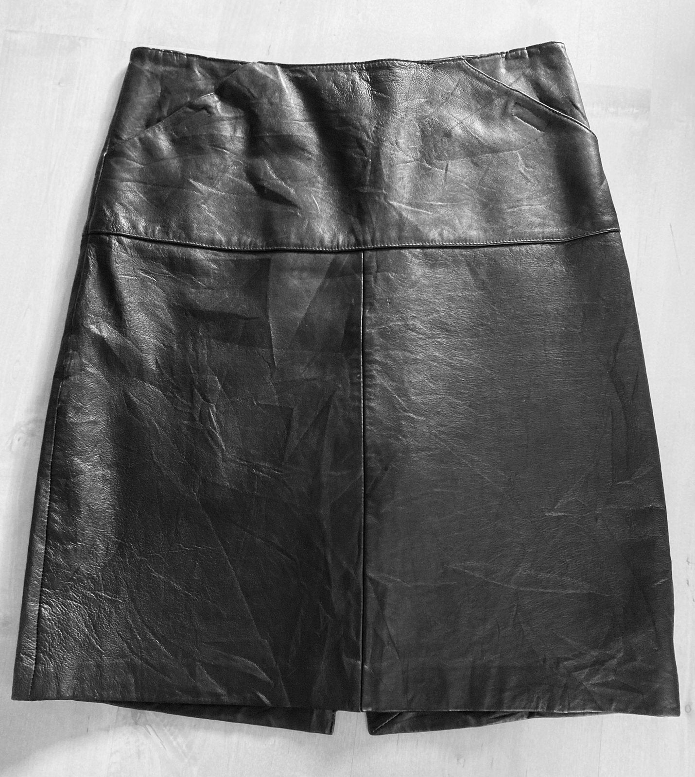 Vintage rok in zacht leer, mooie pasvorm., Maat 38/40 (M), Zwart, Ophalen of Verzenden, Knielengte